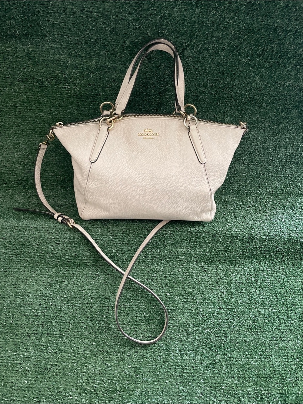 COACH Kelsey Small Satchel Ivory Leather F28993 Top Handle Crossbody Bag